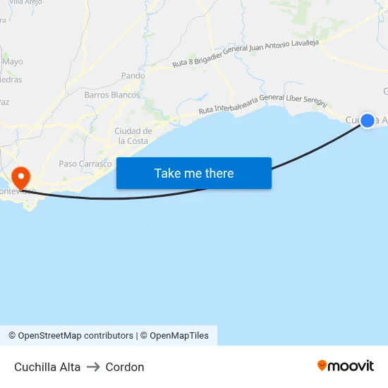 Cuchilla Alta to Cordon map