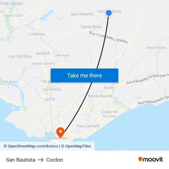 San Bautista to Cordon map