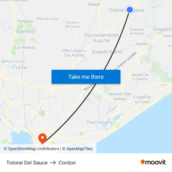 Totoral Del Sauce to Cordon map