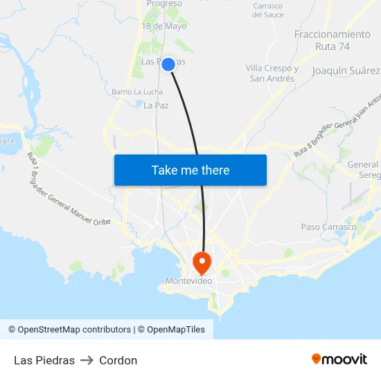 Las Piedras to Cordon map