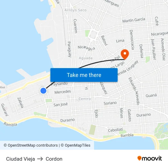 Ciudad Vieja to Cordon map