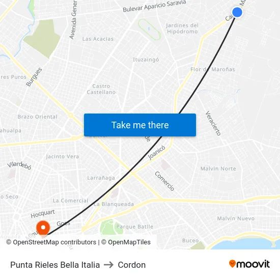 Punta Rieles Bella Italia to Cordon map