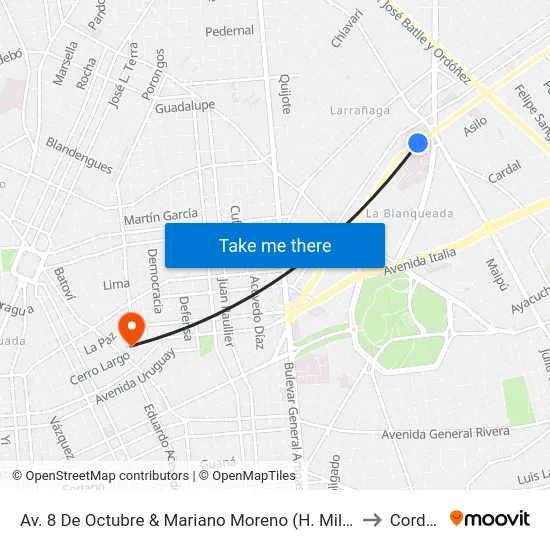 Av. 8 De Octubre & Mariano Moreno (H. Militar) to Cordon map