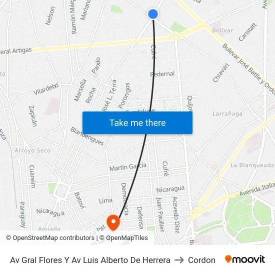 Av Gral Flores Y Av Luis Alberto De Herrera to Cordon map