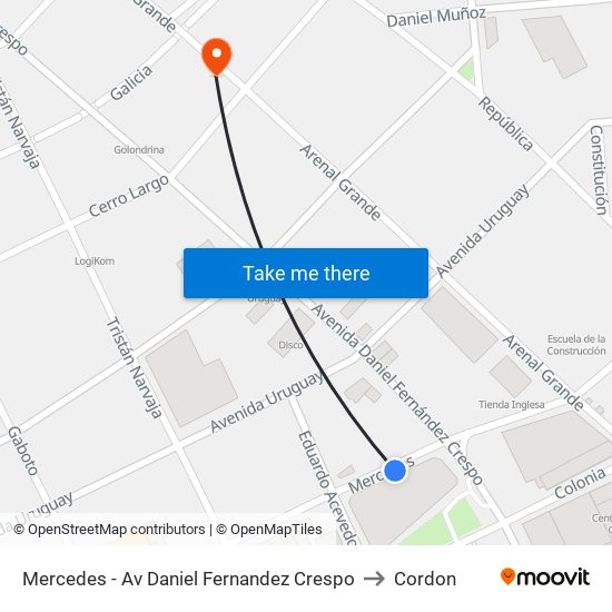 Mercedes - Av Daniel Fernandez Crespo to Cordon map