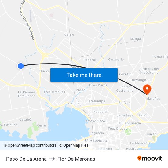 Paso De La Arena to Flor De Maronas map