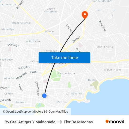 Bv Gral Artigas Y Maldonado to Flor De Maronas map