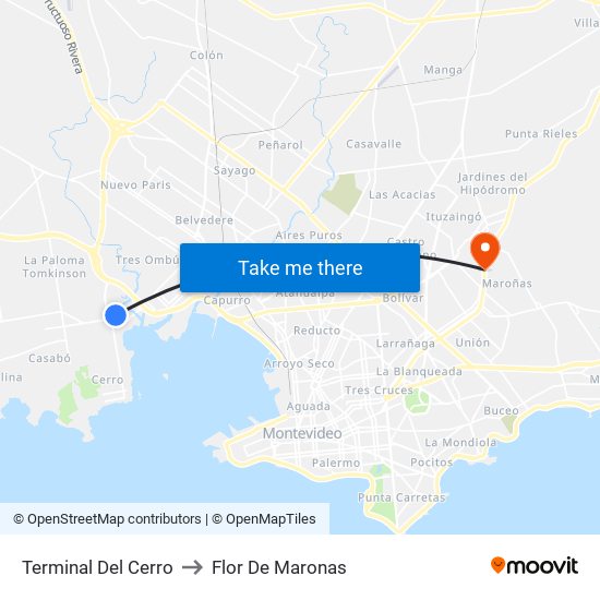 Terminal Del Cerro to Flor De Maronas map