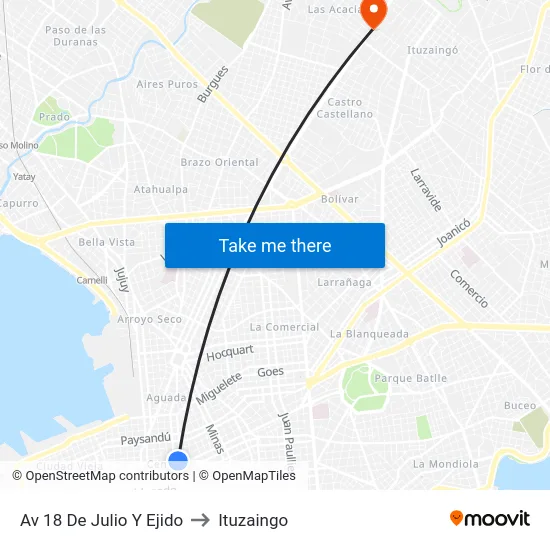 Av 18 De Julio Y Ejido to Ituzaingo map