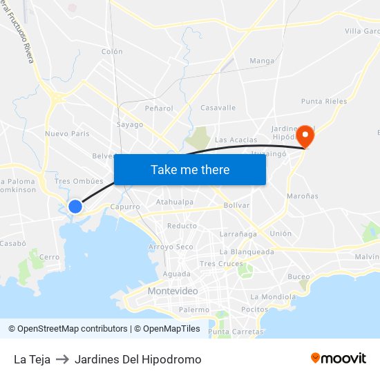 La Teja to Jardines Del Hipodromo map