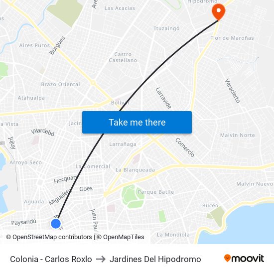 Colonia - Carlos Roxlo to Jardines Del Hipodromo map