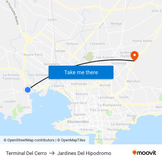 Terminal Del Cerro to Jardines Del Hipodromo map