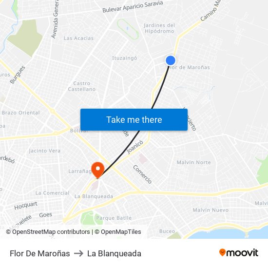 Flor De Maroñas to La Blanqueada map