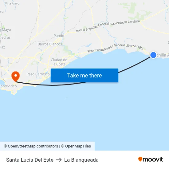 Santa Lucía Del Este to La Blanqueada map