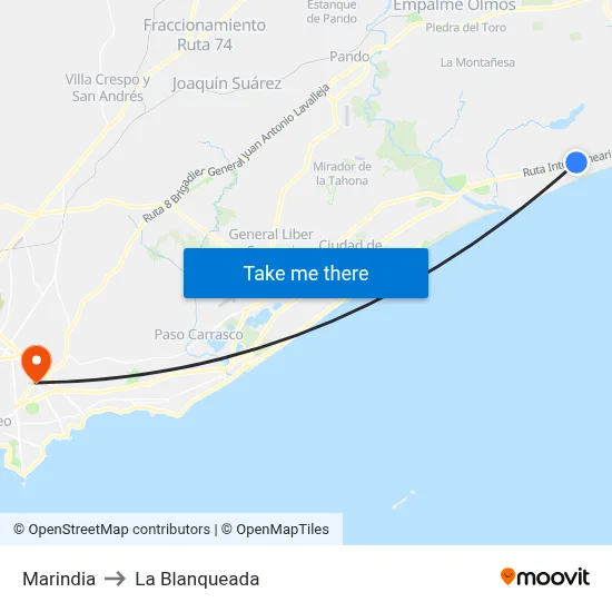 Marindia to La Blanqueada map
