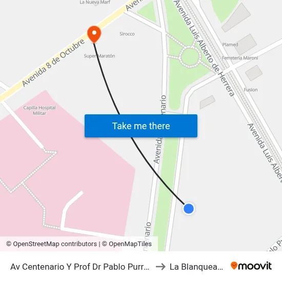 Av Centenario Y Prof Dr Pablo Purriel to La Blanqueada map