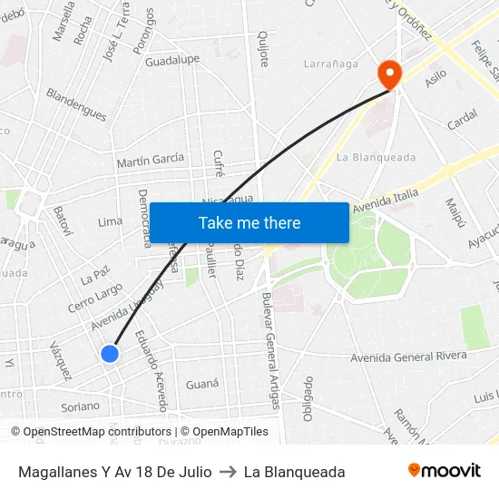 Magallanes Y Av 18 De Julio to La Blanqueada map