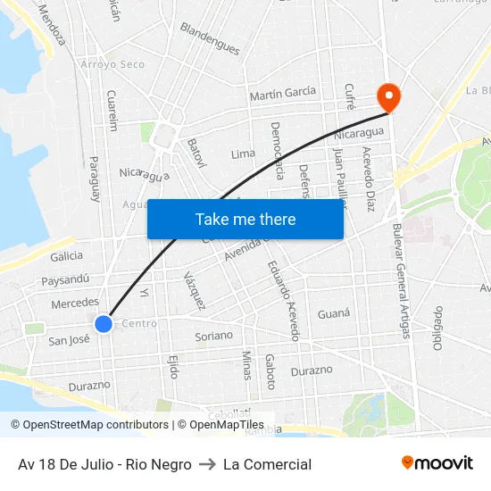 Av 18 De Julio - Rio Negro to La Comercial map
