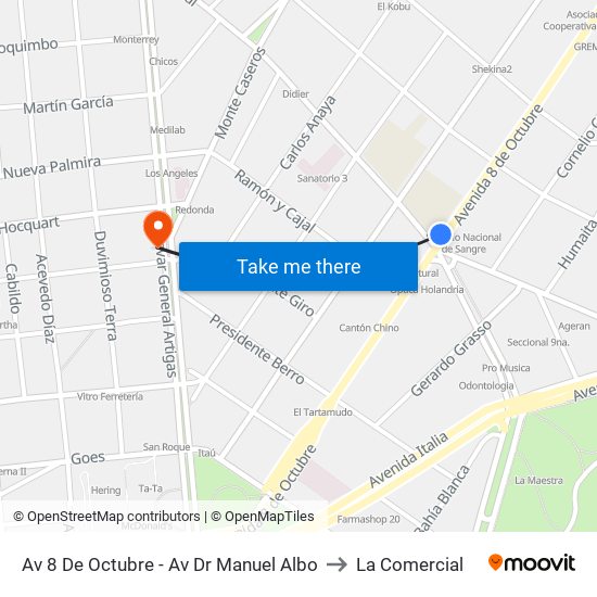 Av 8 De Octubre - Av Dr Manuel Albo to La Comercial map