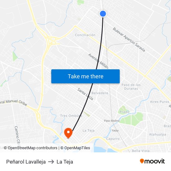 Peñarol Lavalleja to La Teja map