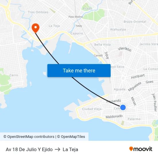 Av 18 De Julio Y Ejido to La Teja map