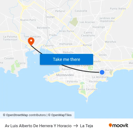 Av Luis Alberto De Herrera Y Horacio to La Teja map