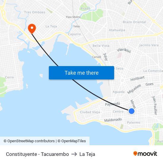 Constituyente - Tacuarembo to La Teja map