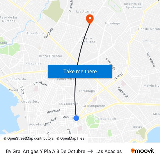 Bv Gral Artigas Y Pla A 8 De Octubre to Las Acacias map