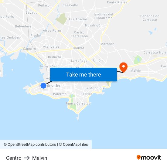 Centro to Malvin map