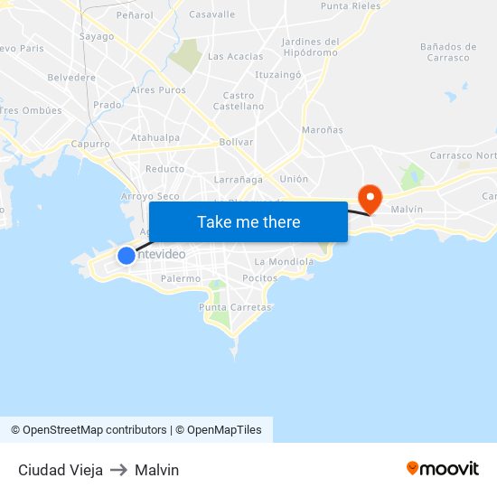 Ciudad Vieja to Malvin map