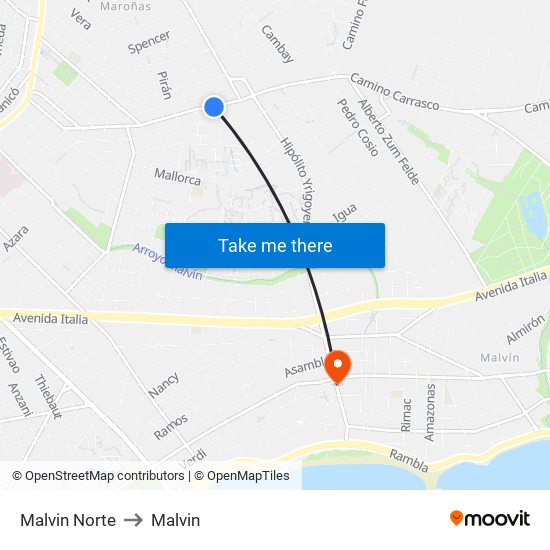 Malvin Norte to Malvin map