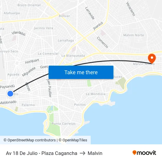 Av 18 De Julio - Plaza Cagancha to Malvin map