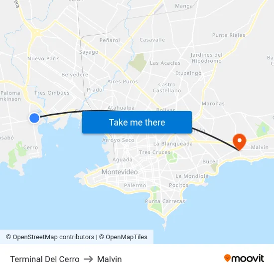 Terminal Del Cerro to Malvin map