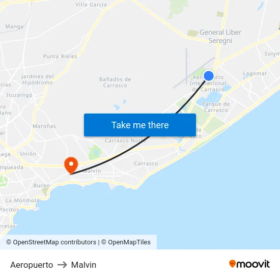 Aeropuerto to Malvin map