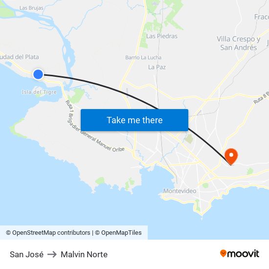 San José to Malvin Norte map