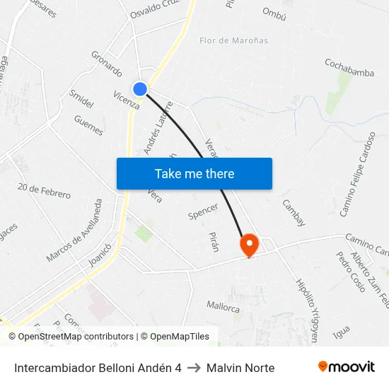 Intercambiador Belloni Andén 4 to Malvin Norte map