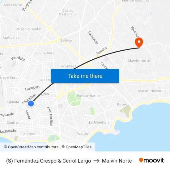 (S) Fernández Crespo & Cerrol Largo to Malvin Norte map