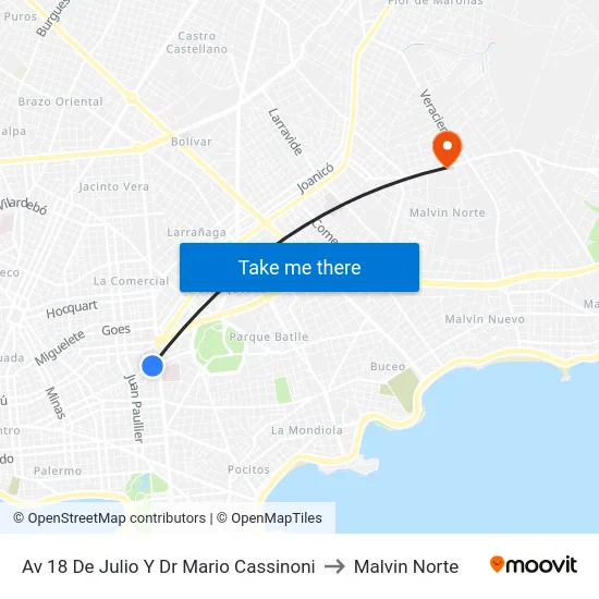 Av 18 De Julio Y Dr Mario Cassinoni to Malvin Norte map