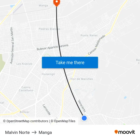 Malvin Norte to Manga map