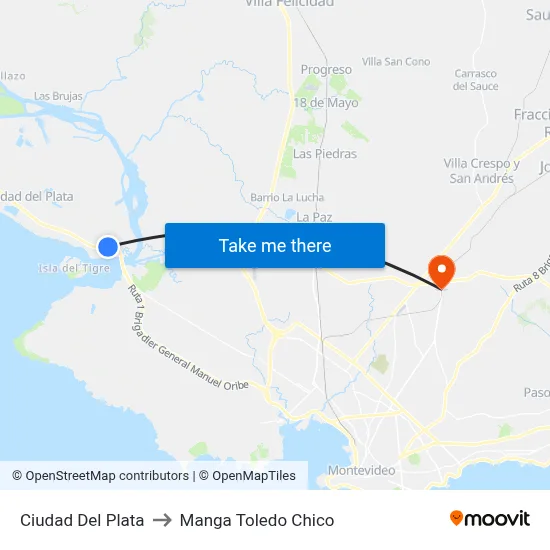 Ciudad Del Plata to Manga Toledo Chico map