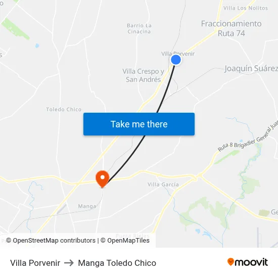 Villa Porvenir to Manga Toledo Chico map