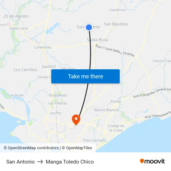 San Antonio to Manga Toledo Chico map