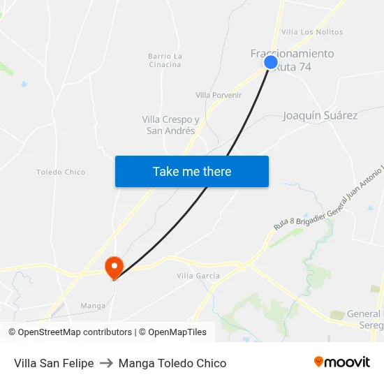 Villa San Felipe to Manga Toledo Chico map