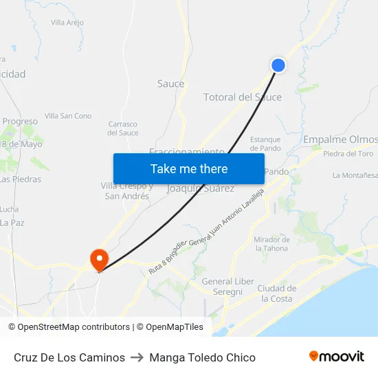 Cruz De Los Caminos to Manga Toledo Chico map