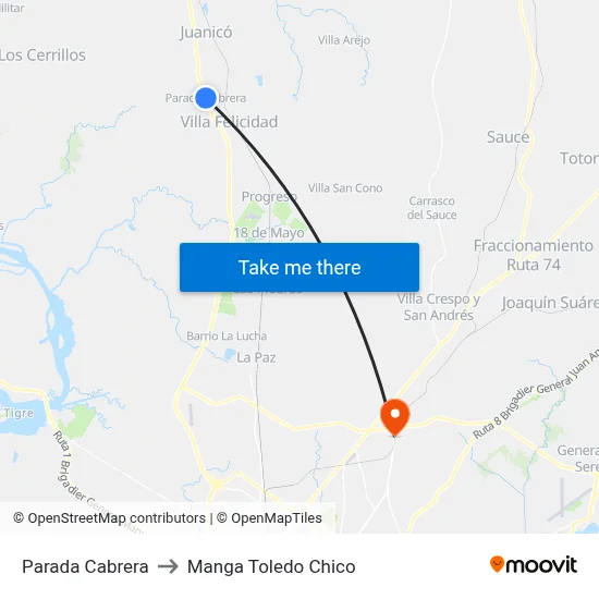 Parada Cabrera to Manga Toledo Chico map