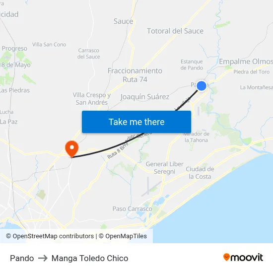Pando to Manga Toledo Chico map
