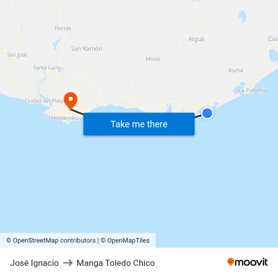 José Ignacio to Manga Toledo Chico map