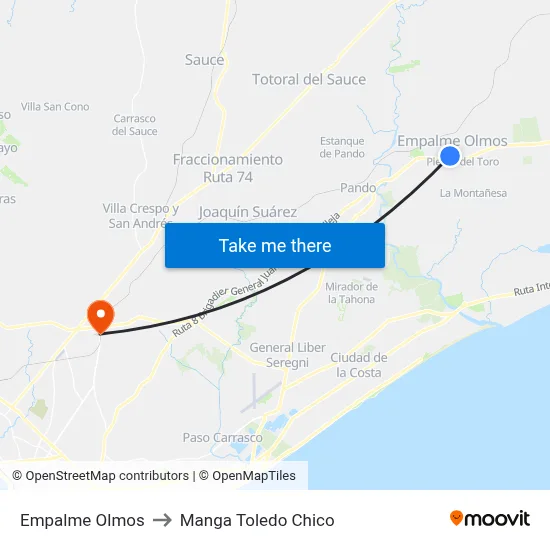 Empalme Olmos to Manga Toledo Chico map