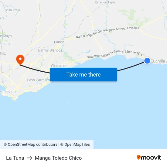 La Tuna to Manga Toledo Chico map