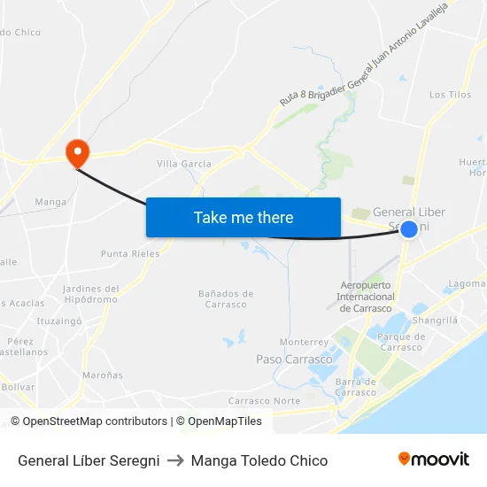 General Líber Seregni to Manga Toledo Chico map